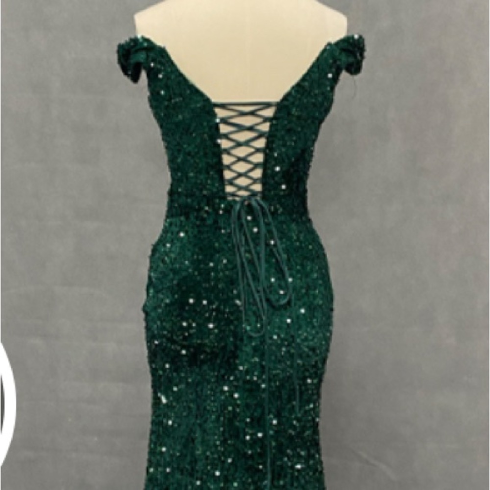DARK RED OFF THE SHOULDER SEQUIN GOWN - Picture 3 of 14